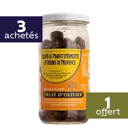 3+1 Glass jar black olives from Nyons PDO With herbs of Provence and Espelette pepper 210 g