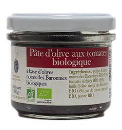 Pâte d'olives noires aux tomates séchées BIO - 100 g