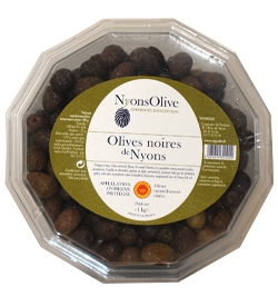 PLASTIC BOX - NYONS BLACK OLIVES PDO 1 KG