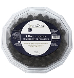 Olives aromatisées aux herbes de Provence à base d'olives noires de Nyons AOP - 350 g