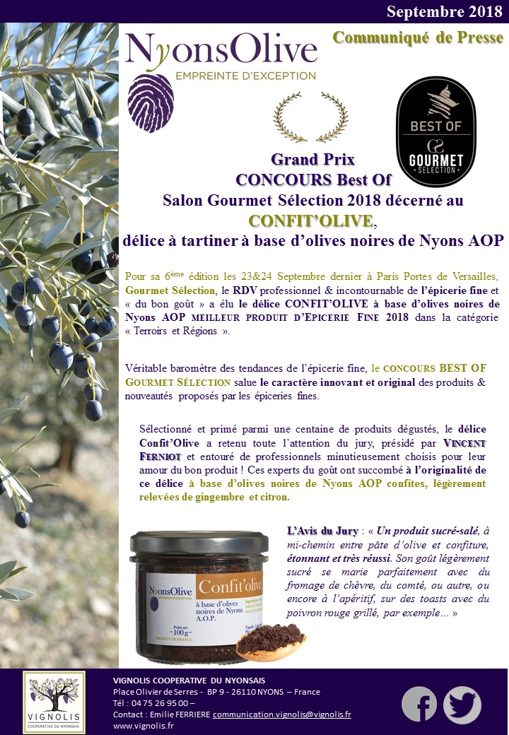 GRAND PRIX EPICERIE FINE 2018 CONFIT'OLIVE !